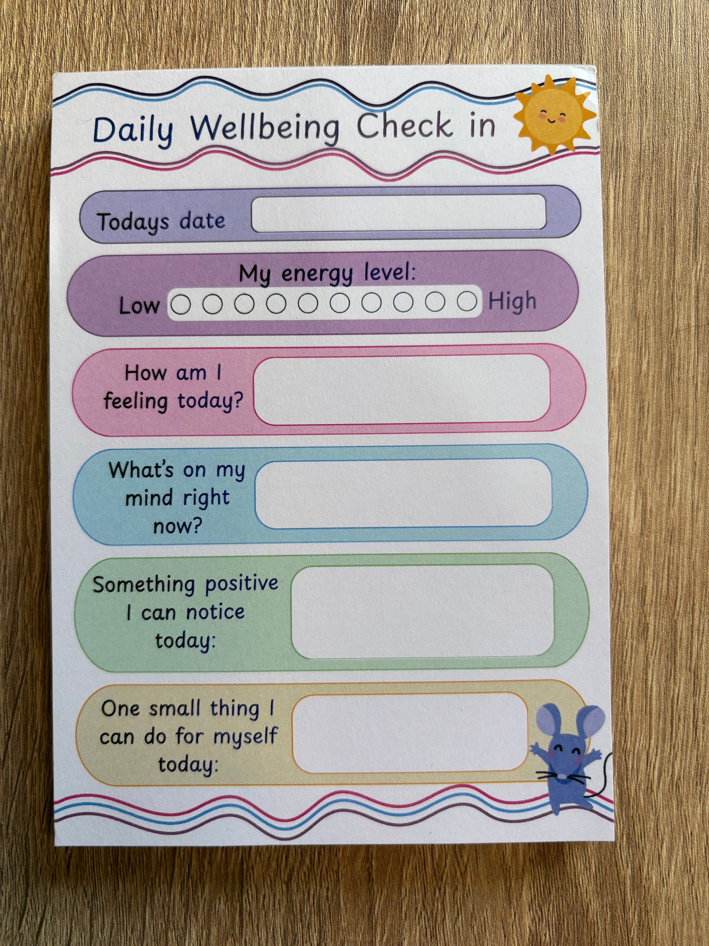 A6 Daily Wellbeing Check in Notepad