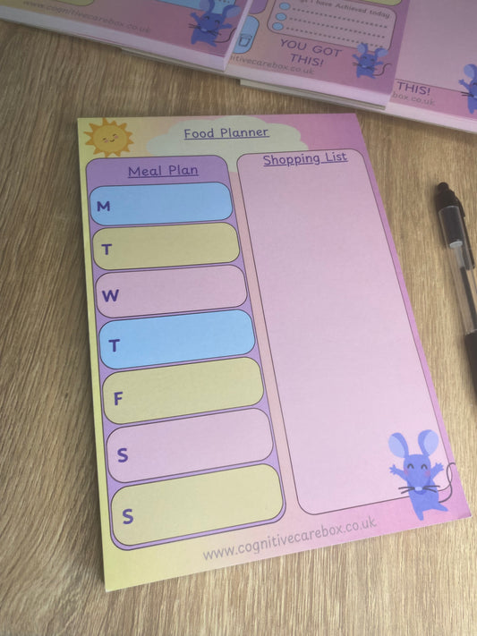 Food Planner & Shopping List Notepad – A5 | 50 Pages | Pastel Colours | Well-Being Collection