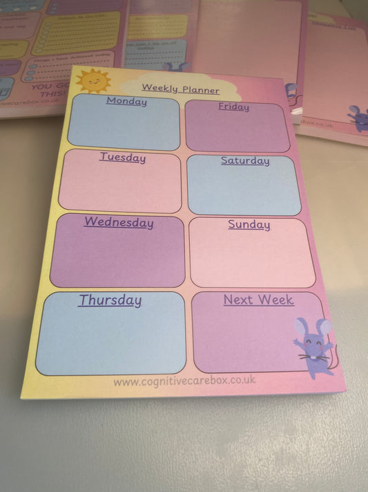 Weekly Planner Notepad – A5 | 50 Pages | Pastel Colours | Mental Health & Well-Being Collection