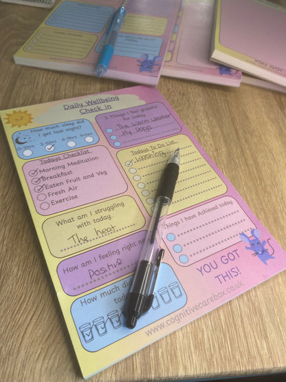 Daily Well-Being Check-In Notepad – A5 | 50 Pages | Pastel Colours | Mental Health & Wellness Collection