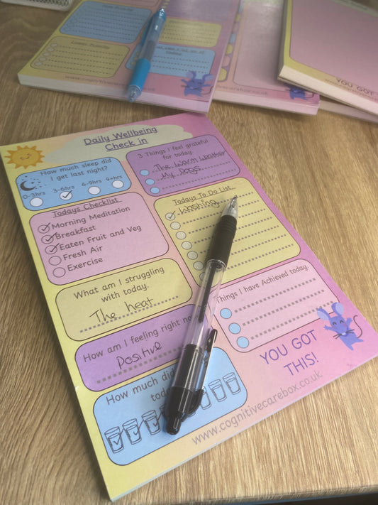 Daily Well-Being Check-In Notepad – A5 | 50 Pages | Pastel Colours | Mental Health & Wellness Collection