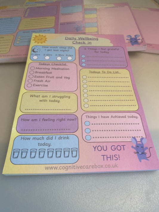 Daily Well-Being Check-In Notepad – A5 | 50 Pages | Pastel Colours | Mental Health & Wellness Collection